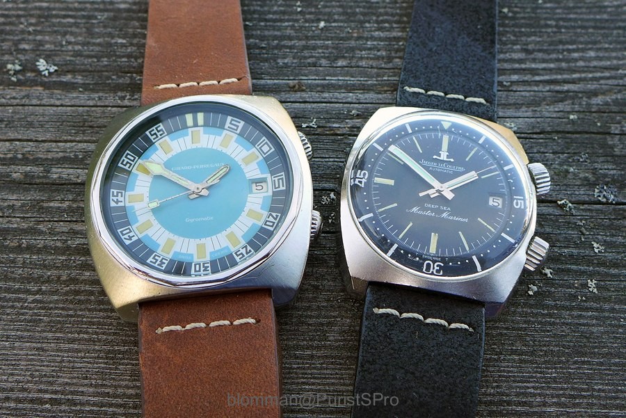 Vintage Girard Perregaux and Jaeger LeCoultre divers using the